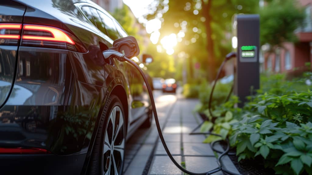 Electric vehicle charging at a public station on the streets of Adelaide, South Australia