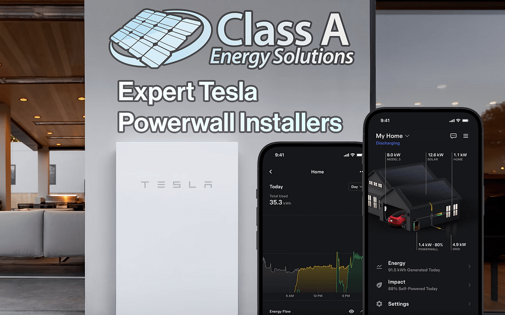 Promotional banner for Class A Energy Solutions showcasing their expertise in installing Tesla Powerwall systems