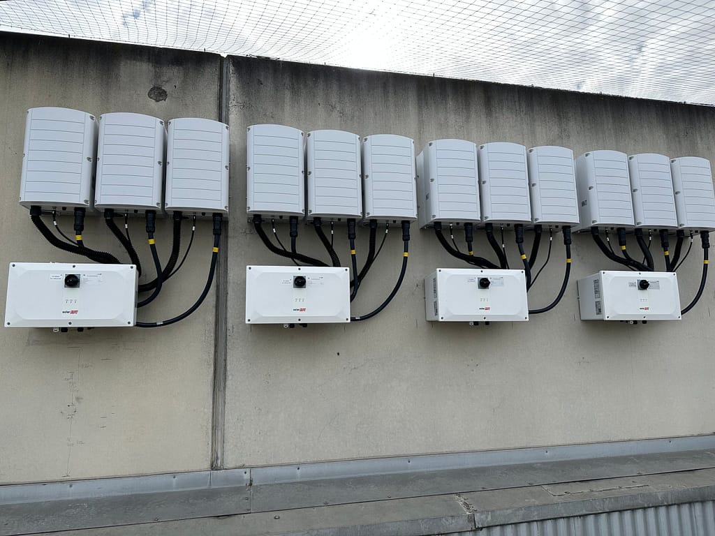 Progress shot of SolarEdge SE100K inverters with Synergy Units at Seaford Central Shopping Centre by Class A Energy Solutions