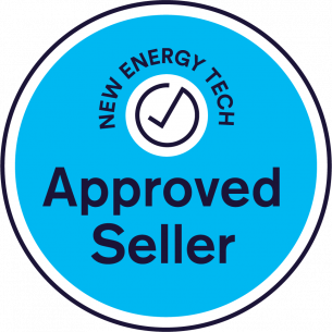 Logo of New Energy Tech Approved Seller featuring a blue and white circular badge.