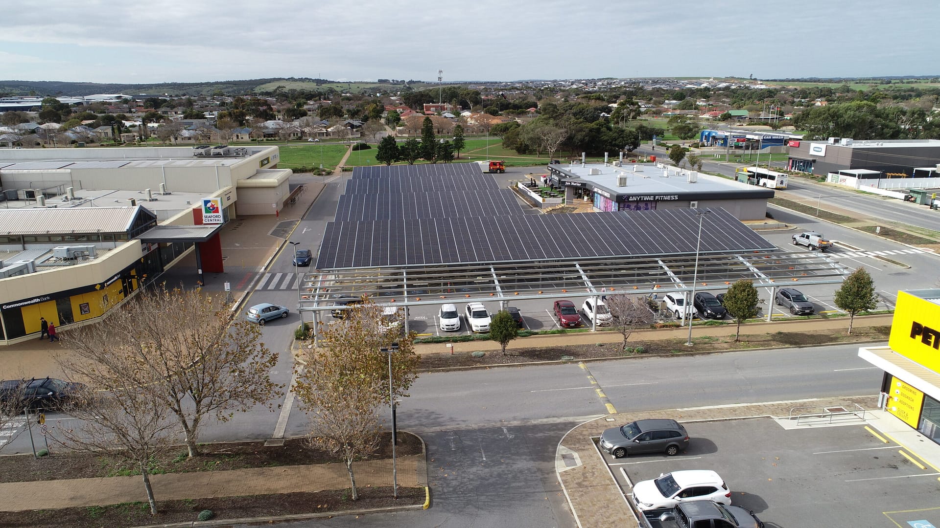 Completed PV car park structure at Seaford Central Shopping Centre by Class A Energy Solutions